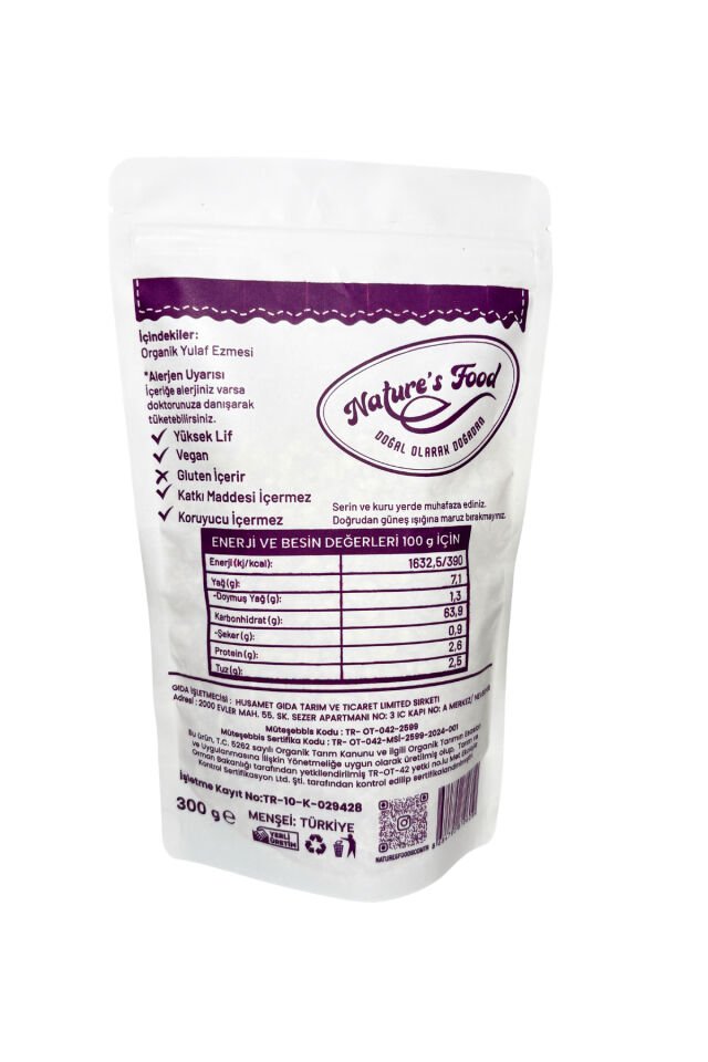 Organik Yulaf Ezmesi 300gr Pestisit analizli organik sertifikalı ürün.