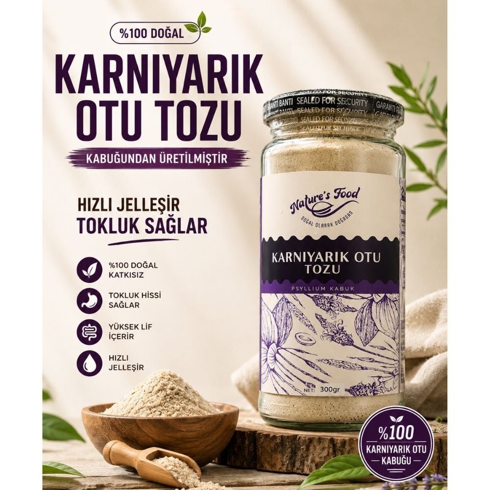 Karnıyarık Otu Tozu 300 Gr %100 Psyllium Kabuk Yüksek Lif Hızlı Jelleşen Tokluk Destekleyici