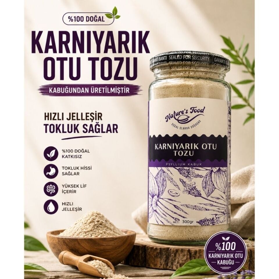 Karnıyarık Otu Tozu 300 Gr %100 Psyllium Kabuk Yüksek Lif Hızlı Jelleşen Tokluk Destekleyici