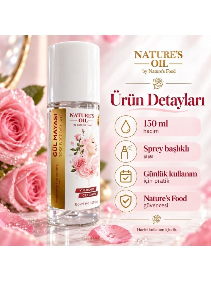 Nature’s Oil Gül Mayası 150 ml – Rose First Distillate Yüz Bakım Suyu – Sprey Form Cilt Bakımı ve Ferahlatıcı Tonik