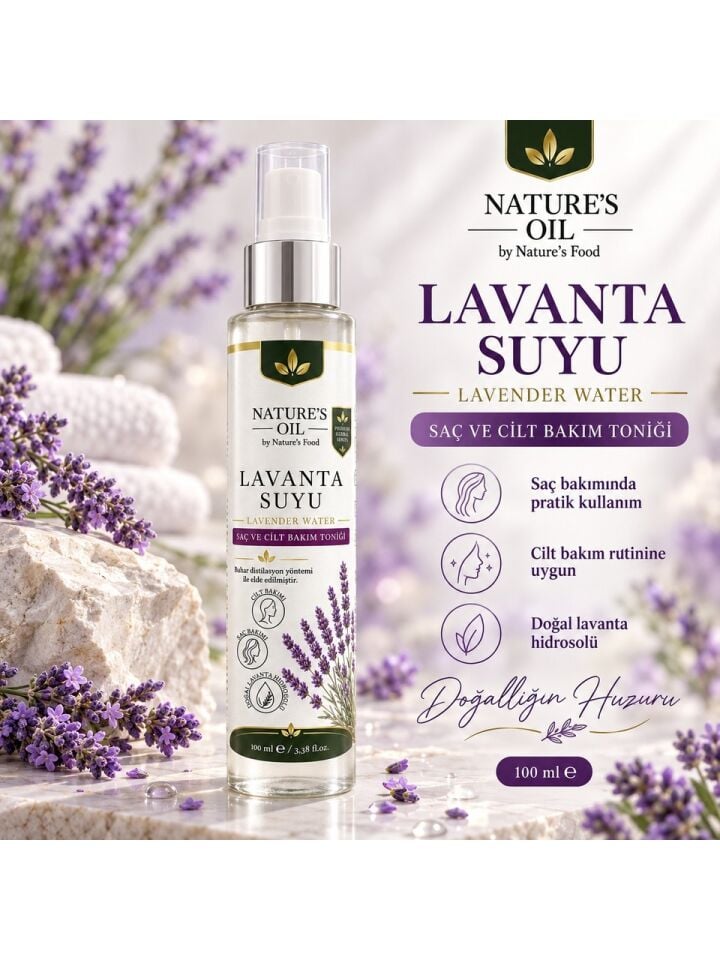 Nature’s Oil Lavanta Suyu 100 ml %100 Doğal Lavanta Hidrosolü – Saç ve Cilt Bakım Toniği, Sprey Lavender Water