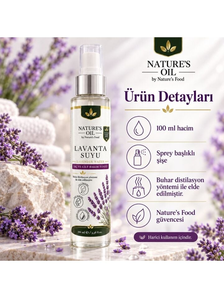 Nature’s Oil Lavanta Suyu 100 ml %100 Doğal Lavanta Hidrosolü – Saç ve Cilt Bakım Toniği, Sprey Lavender Water