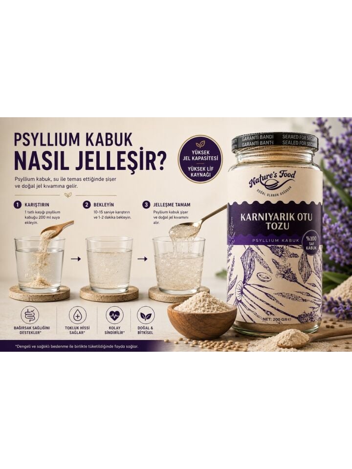 Nature's Food %100 Psyllium Kabuk Tozu 200 G | Karnıyarık Otu Kabuğu | Yüksek Lif