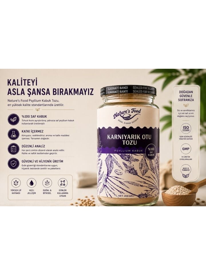 Nature's Food %100 Psyllium Kabuk Tozu 200 G | Karnıyarık Otu Kabuğu | Yüksek Lif