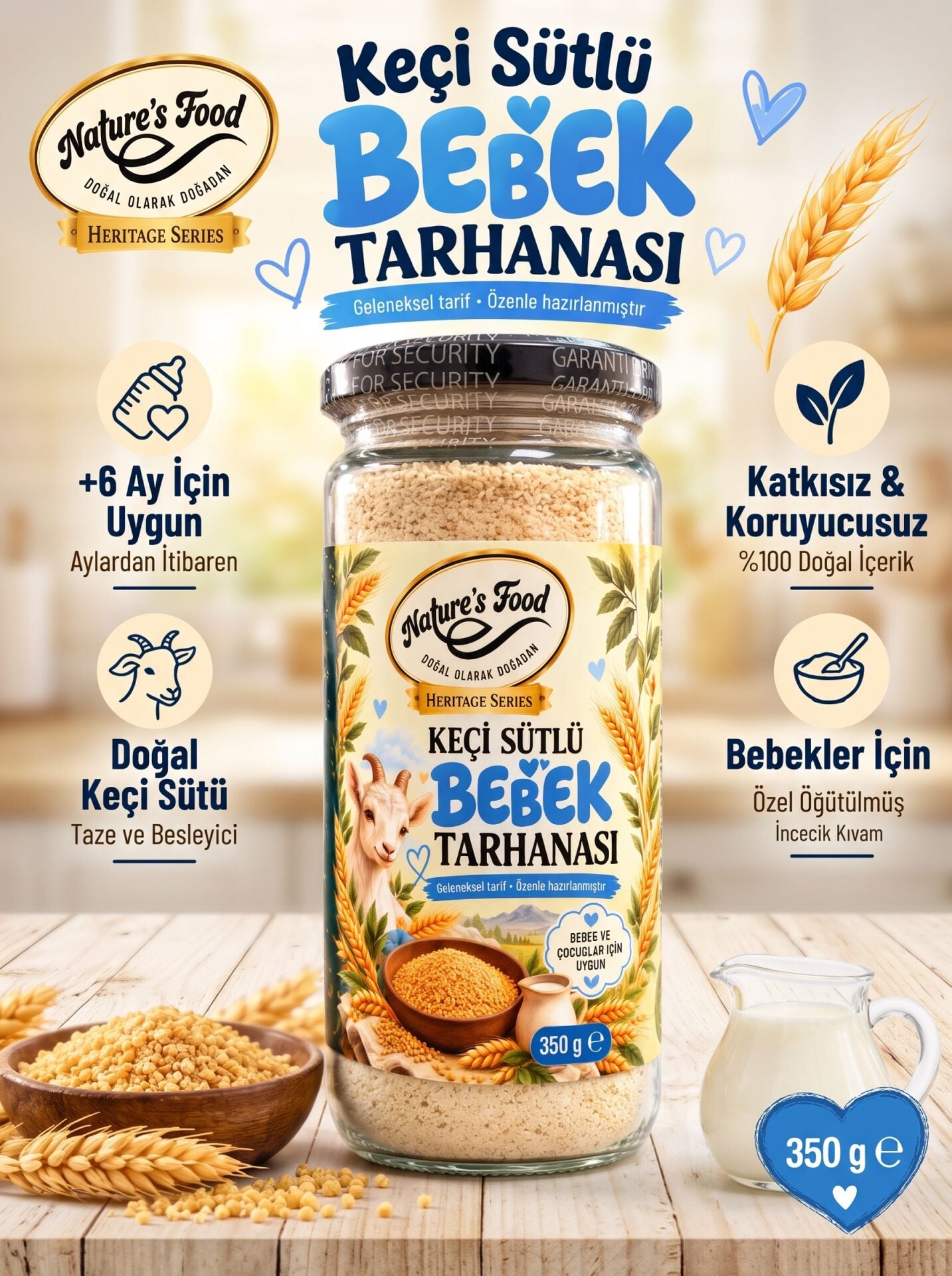 Nature’s Food Keçi Sütlü Bebek Tarhanası 350 g – Katkısız, Koruyucusuz, İlave Tuz İçermez,