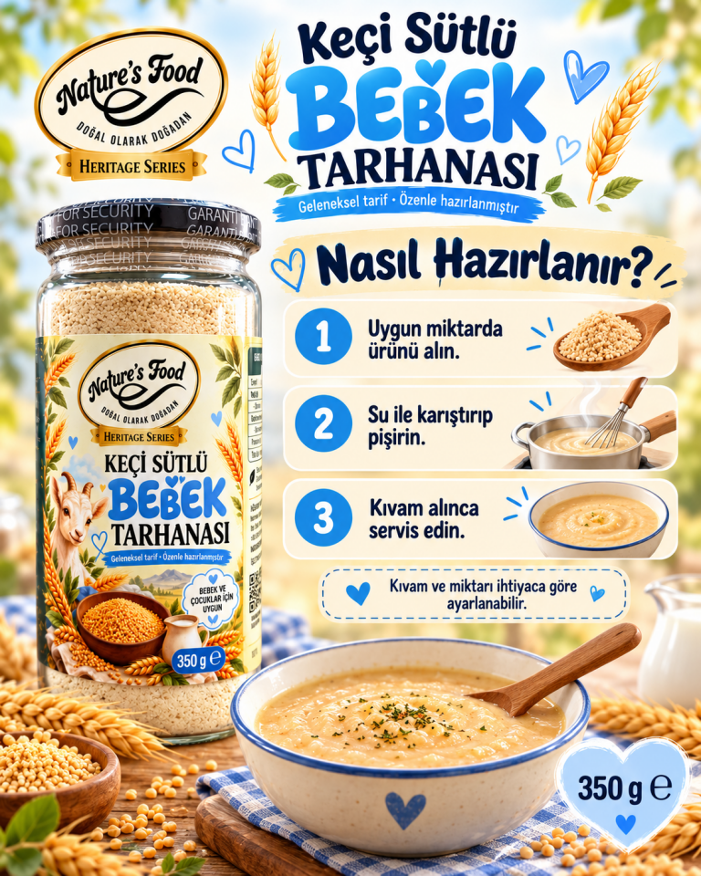 Nature’s Food Keçi Sütlü Bebek Tarhanası 350 g – Katkısız, Koruyucusuz, İlave Tuz İçermez,