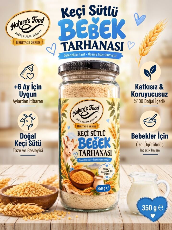 Nature’s Food Keçi Sütlü Bebek Tarhanası 350 g – Katkısız, Koruyucusuz, İlave Tuz İçermez,