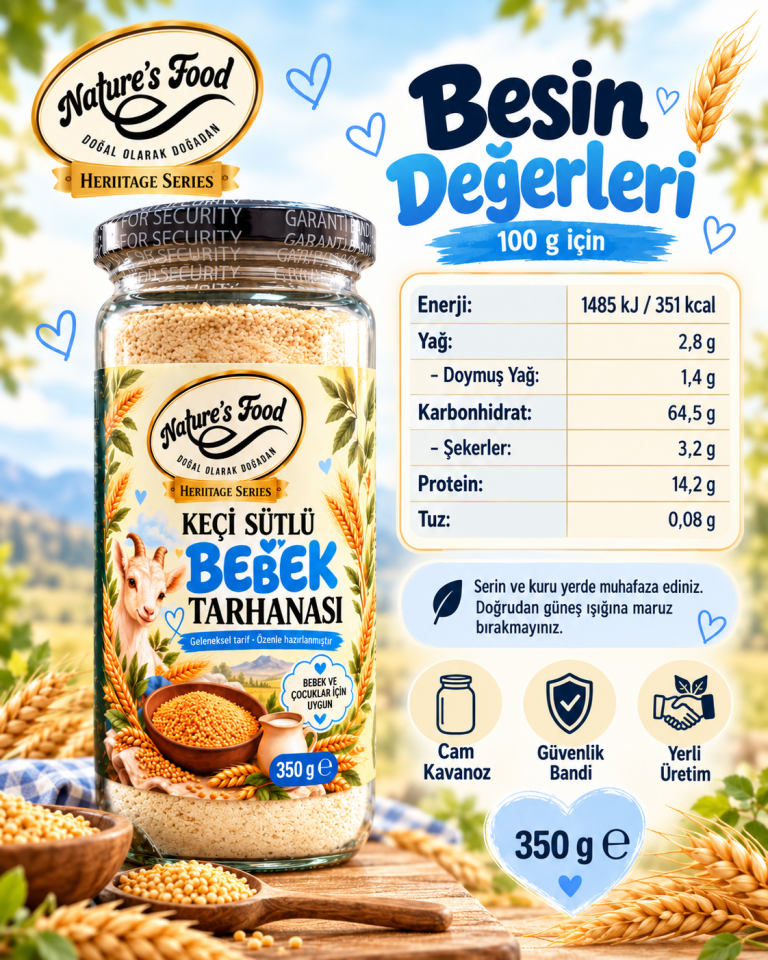 Nature’s Food Keçi Sütlü Bebek Tarhanası 350 g – Katkısız, Koruyucusuz, İlave Tuz İçermez,