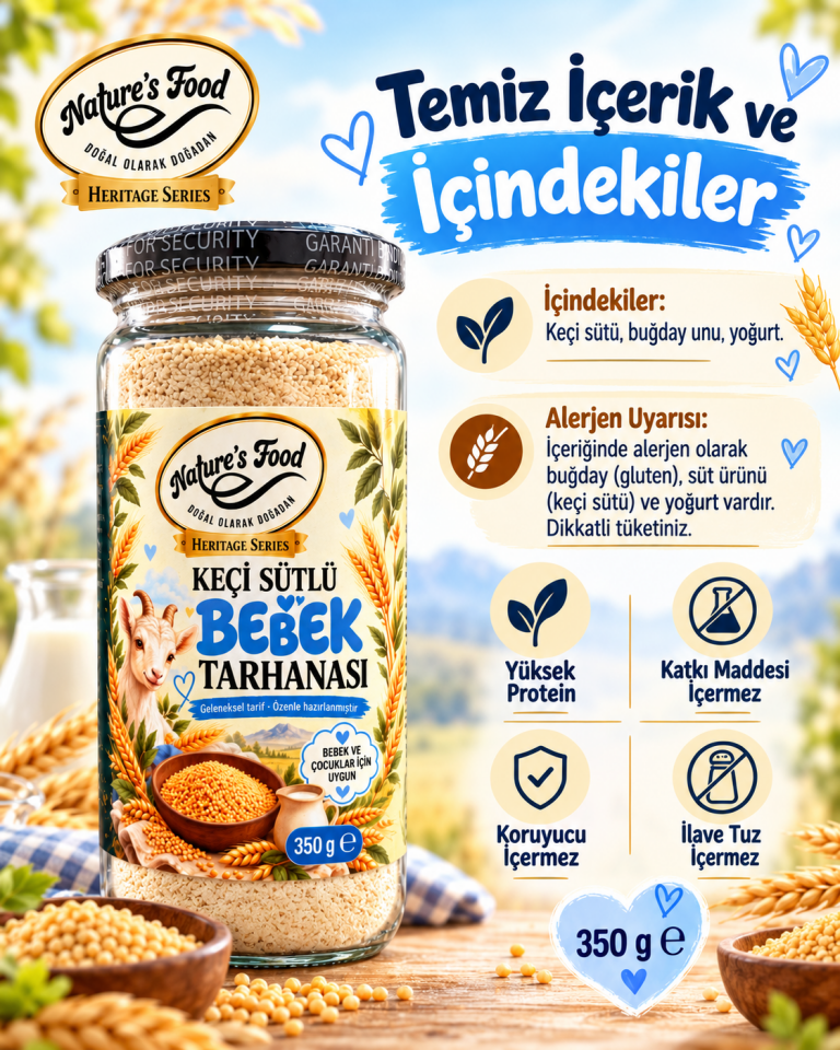 Nature’s Food Keçi Sütlü Bebek Tarhanası 350 g – Katkısız, Koruyucusuz, İlave Tuz İçermez,